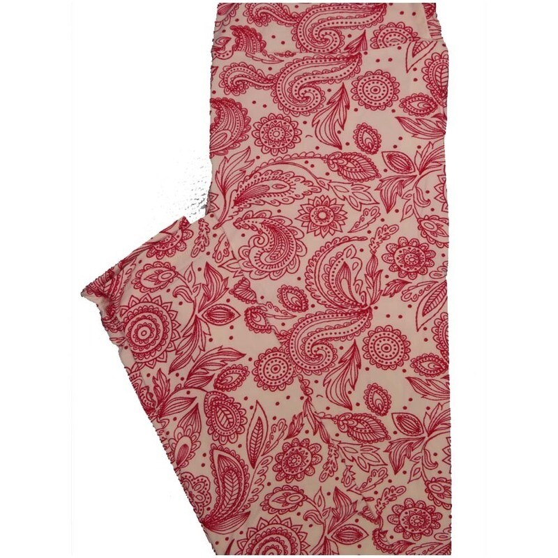 LuLaRoe One Size OS Paisley Mandala Off White Red Leggings (OS fits Adults 2-10)