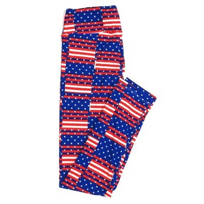 LuLaRoe One Size OS Americana USA Flag Stars Stripes Blue White Red  Buttery Soft Womens Leggings fit Adult sizes 2-10  OS-4359-AD