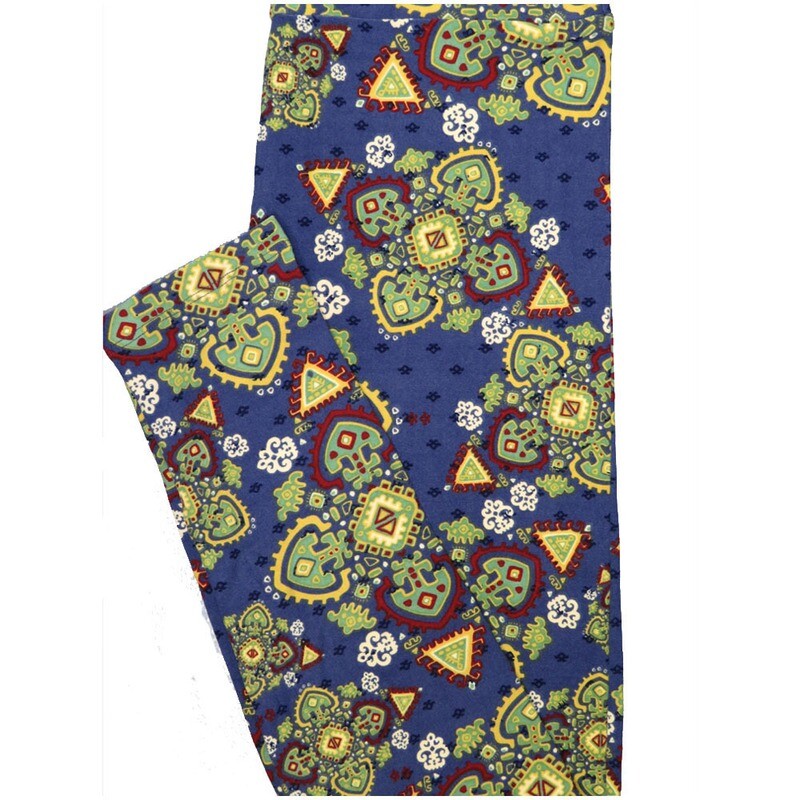 LuLaRoe One Size OS Mandala Dark Blue Light Green Yellow Leggings (OS fits Adults 2-10)