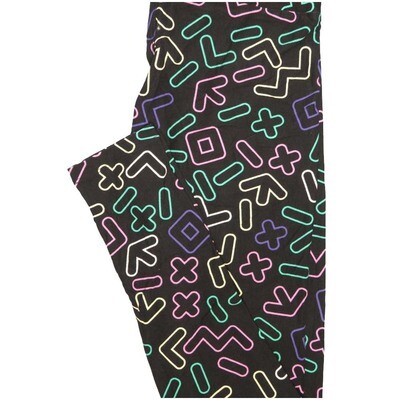 LuLaRoe One Size OS Teacher Classroom School Math Symbols Plus Minus Greater Than Square Hexagon Floral Navy White Blue Red Leggings (OS fits Adults 2-10)