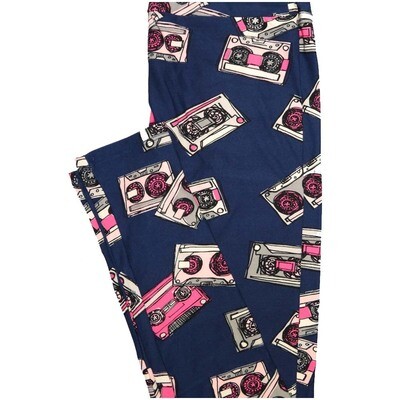 LuLaRoe One Size OS Old School Cassette Tapes Blue Pink White Black Leggings (OS fits Adults 2-10)