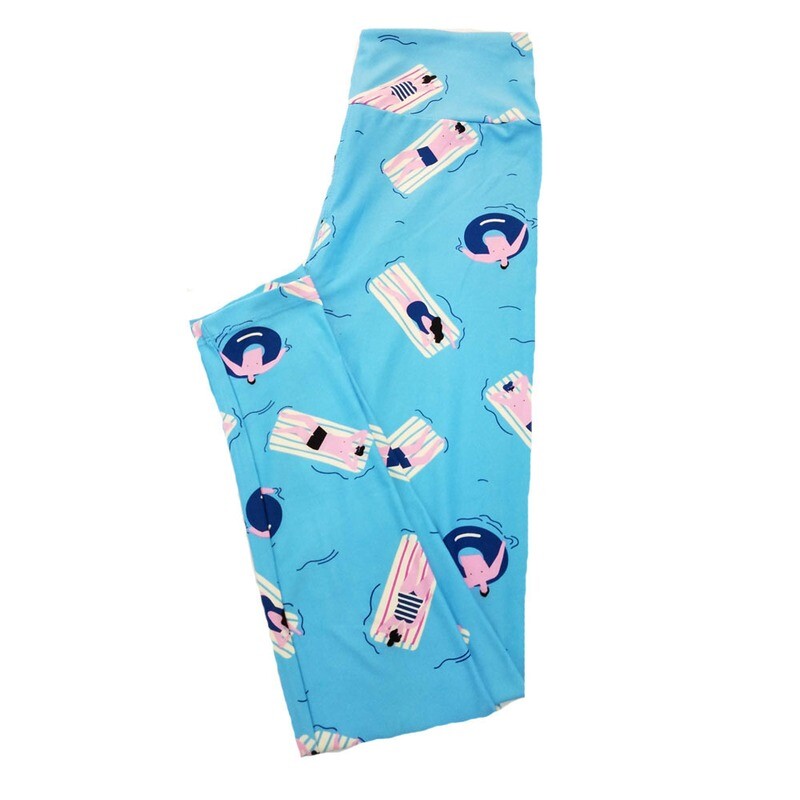 LuLaRoe One Size OS Sunbathers Rafts Tubes Bikini Tanning Pool Swimming Floating Blue White Navy Leggings (OS fits Adults 2-10) OS-4025-N4