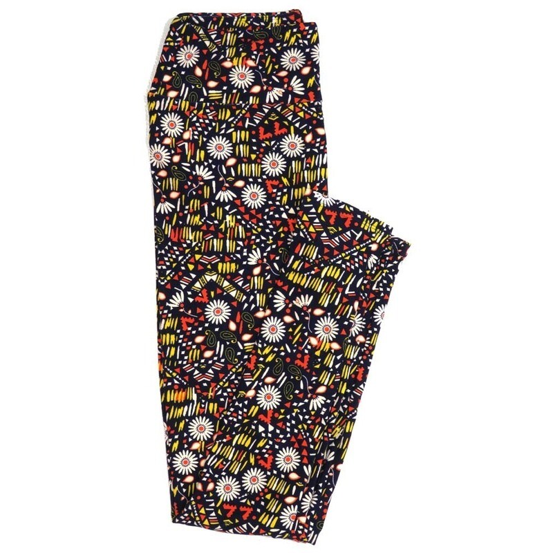 LuLaRoe One Size OS Paisley Daisy Floral Polka Dot Black White Yellow TeePee Buttery Soft Womens Leggings fit Adult sizes 2-10  OS-4358-BE