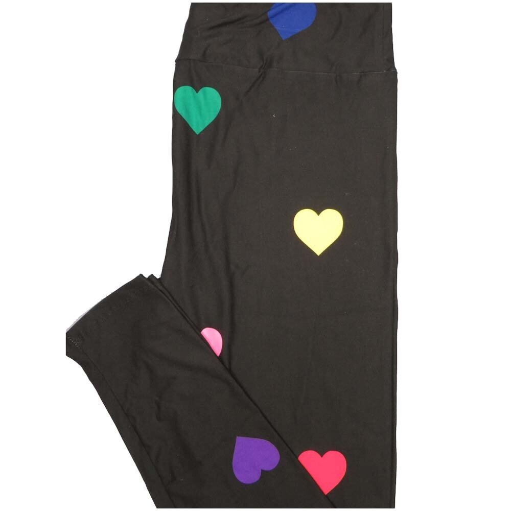 LuLaRoe One Size OS Black Multicolor Hearts Valentines Leggings (OS fits Adults 2-10)
