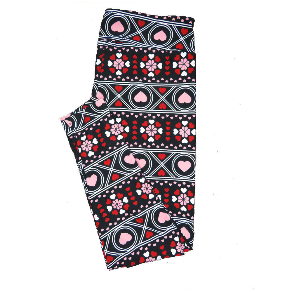 LuLaRoe One Size OS Black White Red Pink Stripe Gaelic Style Polka Dot Mandala Hearts Love Valentines Leggings (OS fits Adults 2-10) OS-4208-F