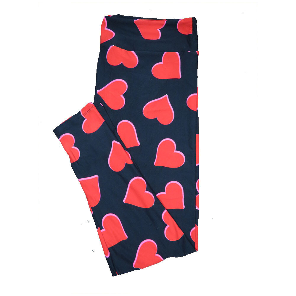 LuLaRoe One Size OS Black w/ Pink Trippy 70s Psychedelic Hearts and Polka Dots Love Valentines Leggings (OS fits Adults 2-10) OS-4210-I