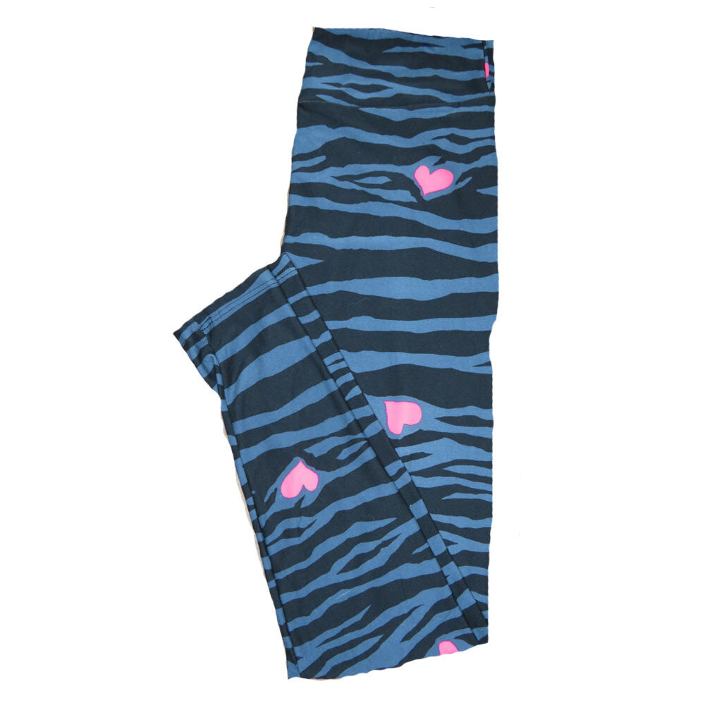 LuLaRoe One Size OS Charcoal Gray Light Gray Zebra Stripe with Pink Hearts Love Valentines Leggings (OS fits Adults 2-10) OS-4203-B