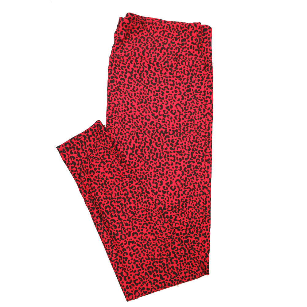 LuLaRoe One Size OS Cheetah Print Red Black Valentines Animal Leggings (OS fits Adults 2-10)