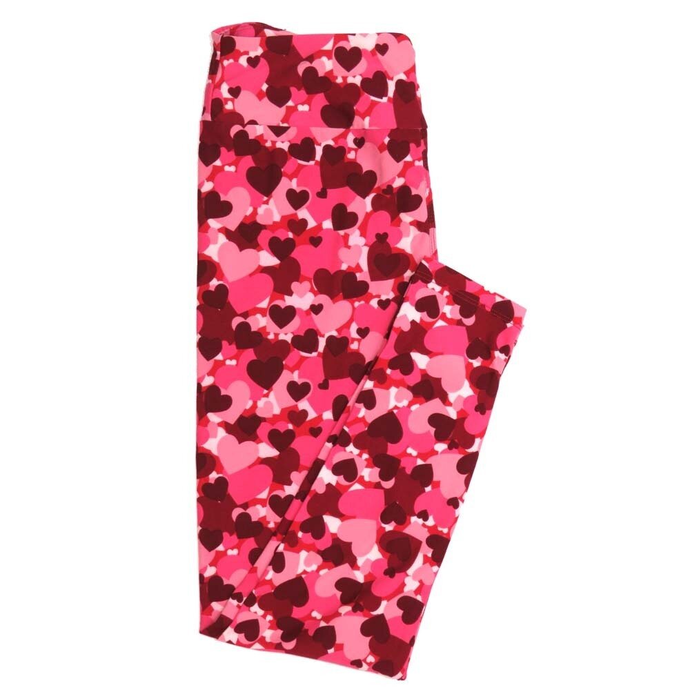 LuLaRoe One Size OS Dark Red Pink Red Collage Hearts of All Sizes Valentines Love Hearts Buttery Soft Womens Leggings fit Adult sizes 2-10  OS-4353-AM