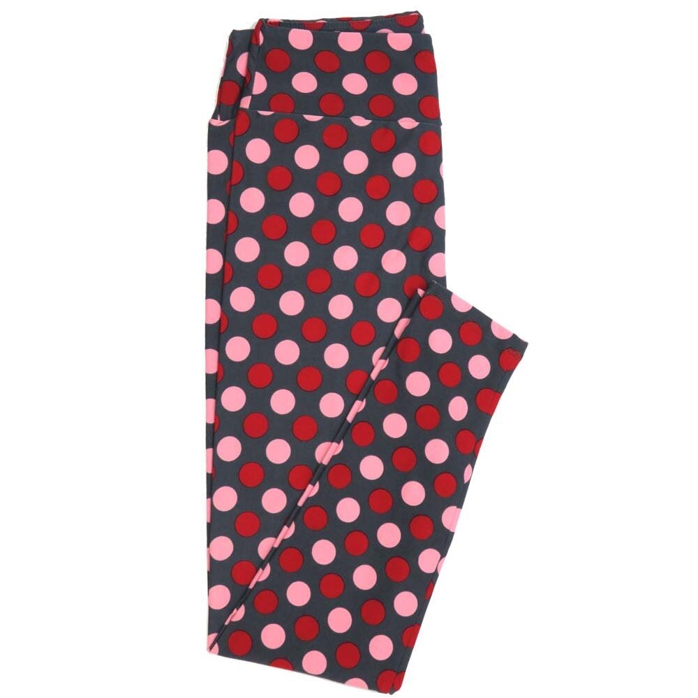 LuLaRoe One Size OS Gray Red Pink Large Polka Dots Valentines Love Hearts Buttery Soft Womens Leggings fit Adult sizes 2-10  OS-4353-AS