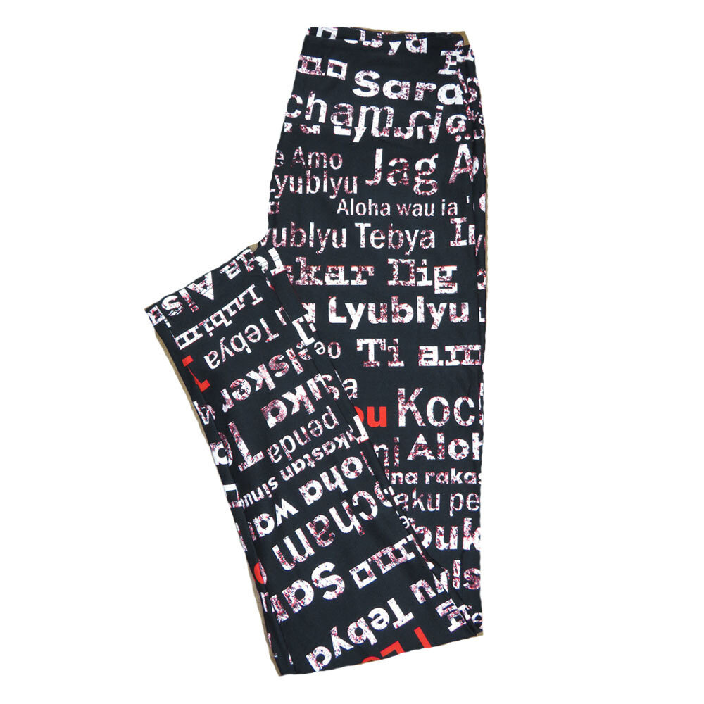 LuLaRoe One Size OS I Love You in Languages of the World Black White Red Valentines Leggings (OS fits Adults 2-10) OS-4205-F