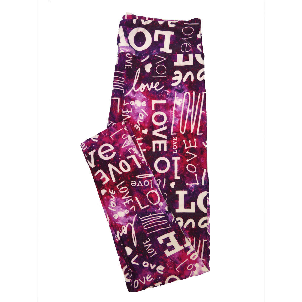 LuLaRoe One Size OS LOVE love Love Tye Dye Purple Pink White Red Valentines Buttery Soft Leggings - OS fits Adults 2-10