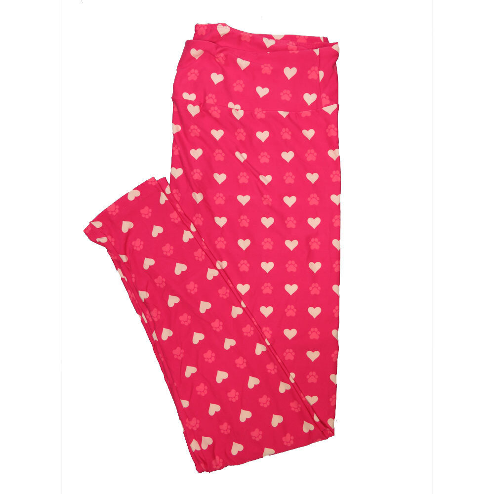 LuLaRoe One Size OS Puppy Dog Paw Prints Pink Light Pink Hearts Valentines Leggings (OS fits Adults 2-10)