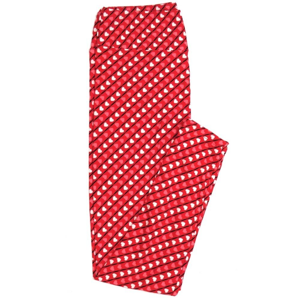 LuLaRoe One Size OS Red White Black Pink Diagonal Stripe Polka Dot Valentines Love Hearts Buttery Soft Womens Leggings fit Adult sizes 2-10  OS-4353-AL