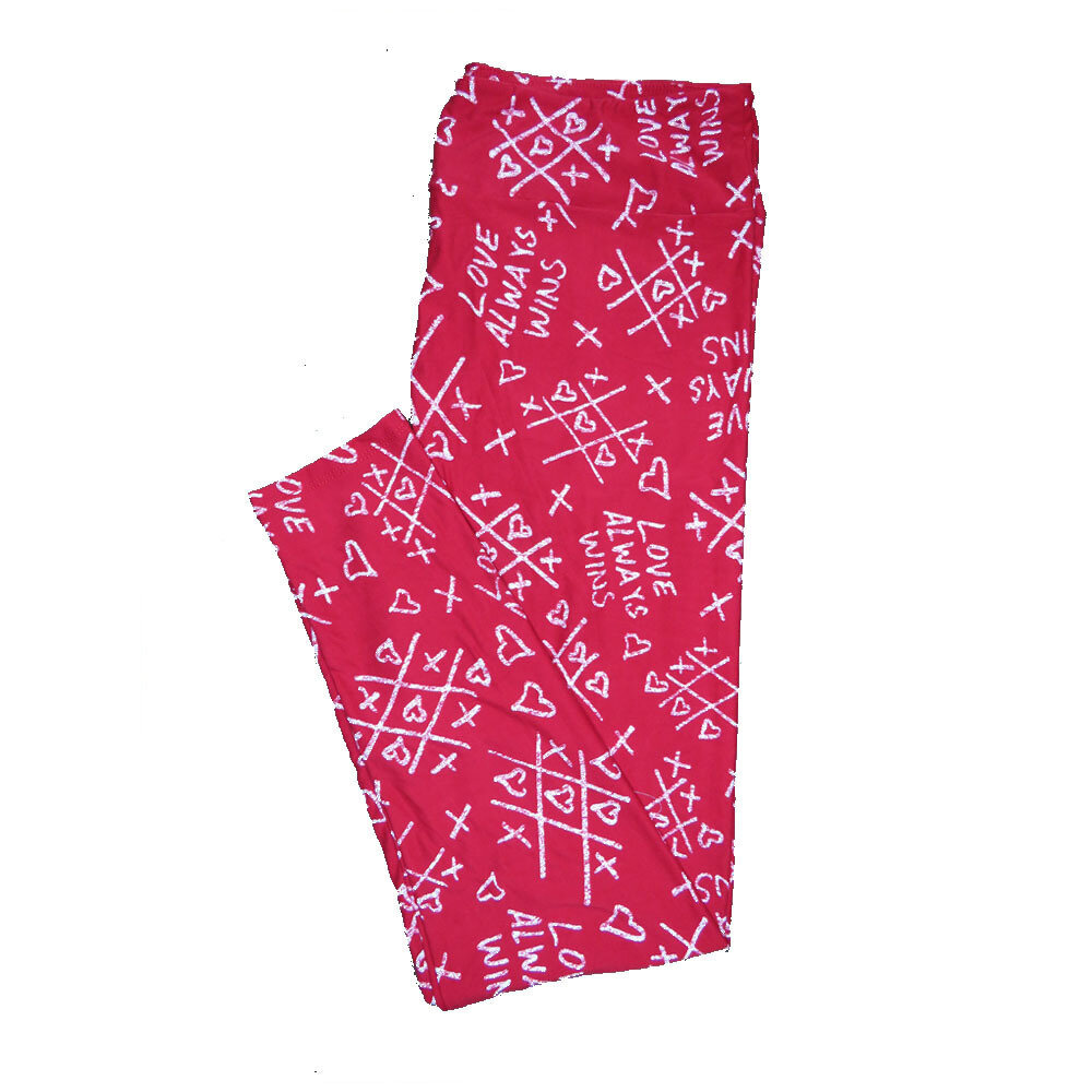 LuLaRoe One Size OS Red with Pink Tic Tac Toe Three Hearts in a Row Love Always Wins Love Valentines Leggings (OS fits Adults 2-10) OS-4208-J