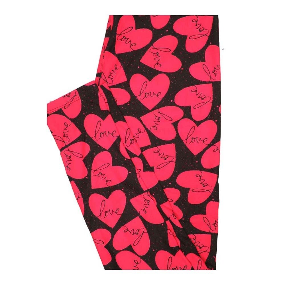 LuLaRoe One Size OS Valentines Black Pink Hearts Love Leggings fits Women 2-10