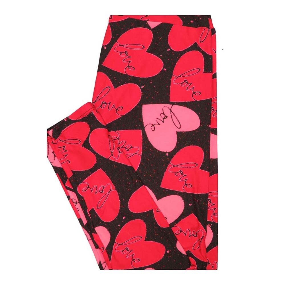 LuLaRoe One Size OS Valentines Hearts Love Black Red Pink Leggings fits Women 2-10