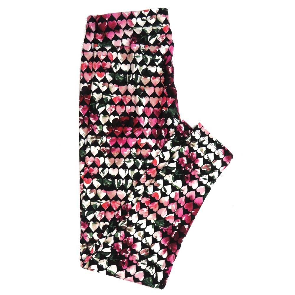 LuLaRoe One Size OS Valentines Hearts Roses Stripes Black White Pink Red Leggings fits Womens sizes 2-10  OS-4125-ZL
