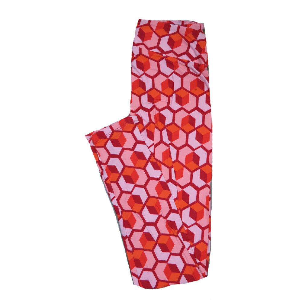 LuLaRoe One Size OS Valentines Large Red Pink Geometric Cube Hearts Leggings fits Adult sizes 2-10