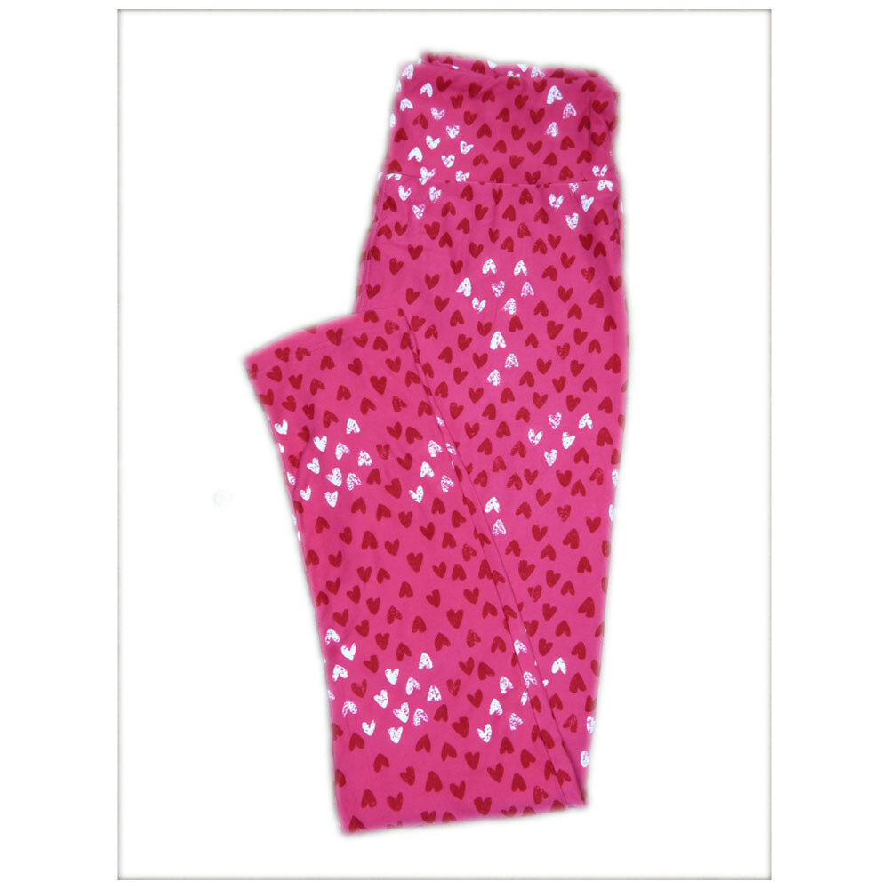 LuLaRoe One Size OS Valentines Pink with Red White Polka Dot Hearts Leggings fits Adult sizes 2-10