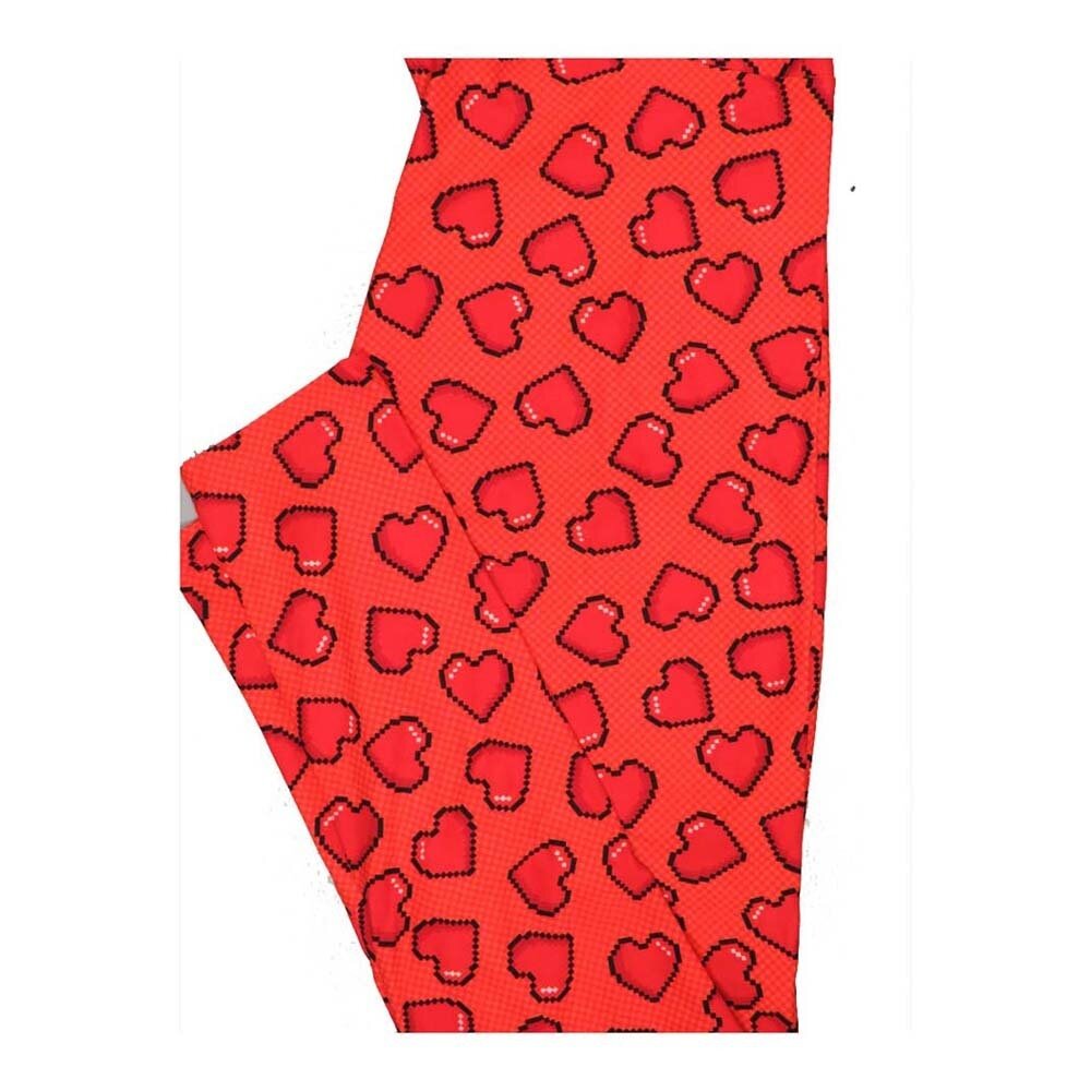 LuLaRoe One Size OS Valentines Pixel Grid Hearts Leggings fits Women 2-10