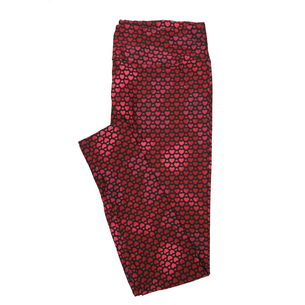 LuLaRoe One Size OS Valentines Polka Dot Gradient Hearts Red Pink Black Leggings (OS fits Adults 2-10)