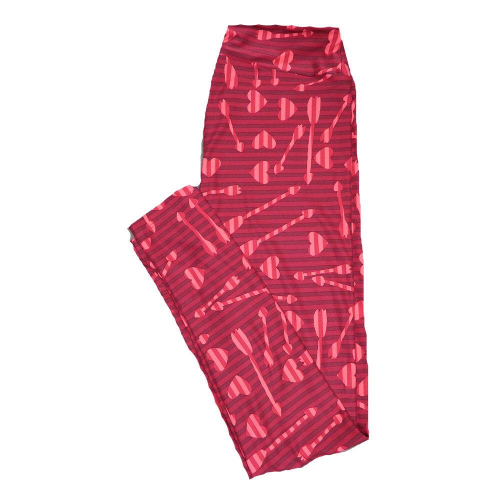 LuLaRoe One Size OS Valentines Red Pink Arrows Hearts Stripes Leggings fits Adult sizes 2-10