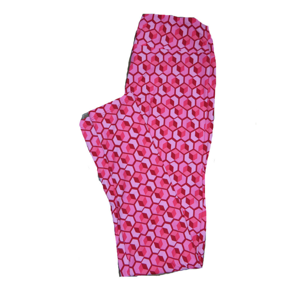 LuLaRoe One Size OS Valentines Red Pink Geometric Cube Hearts Leggings fits Adult sizes 2-10