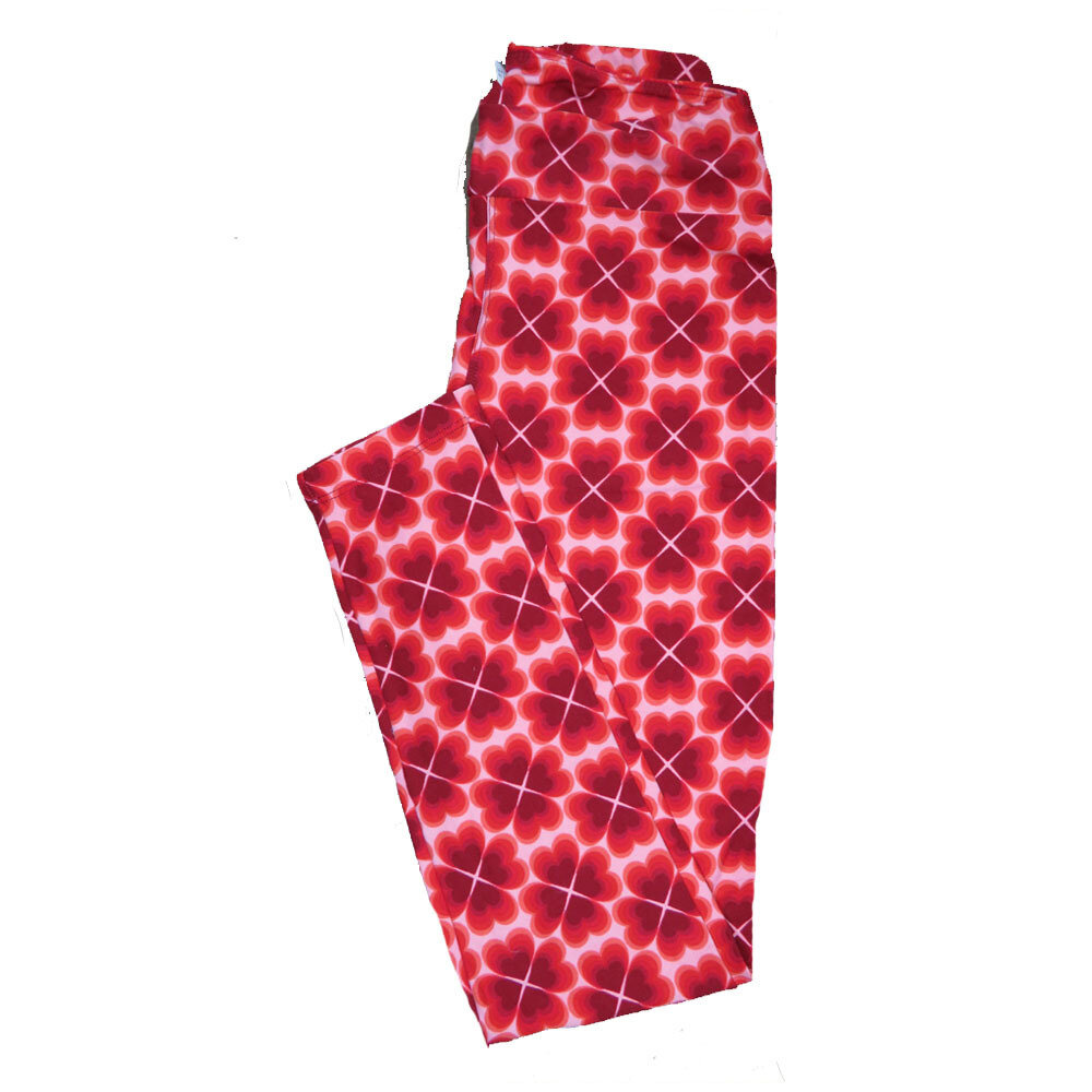 LuLaRoe One Size OS Valentines Red Pink Shamrock Clover Hearts Leggings fits Adult sizes 2-10
