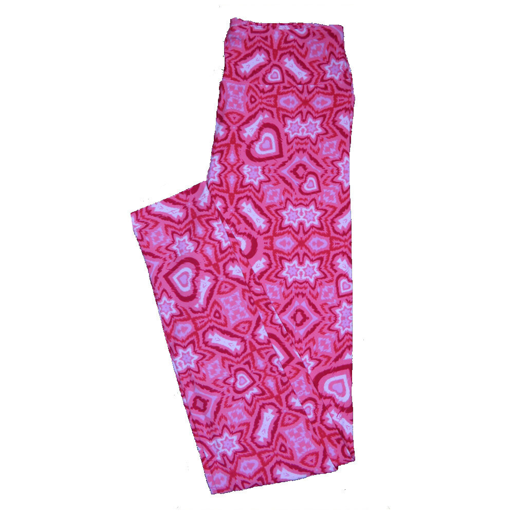 LuLaRoe One Size OS Valentines Red Pink Trippy Kaleidoscope Hearts Leggings fits Adult sizes 2-10