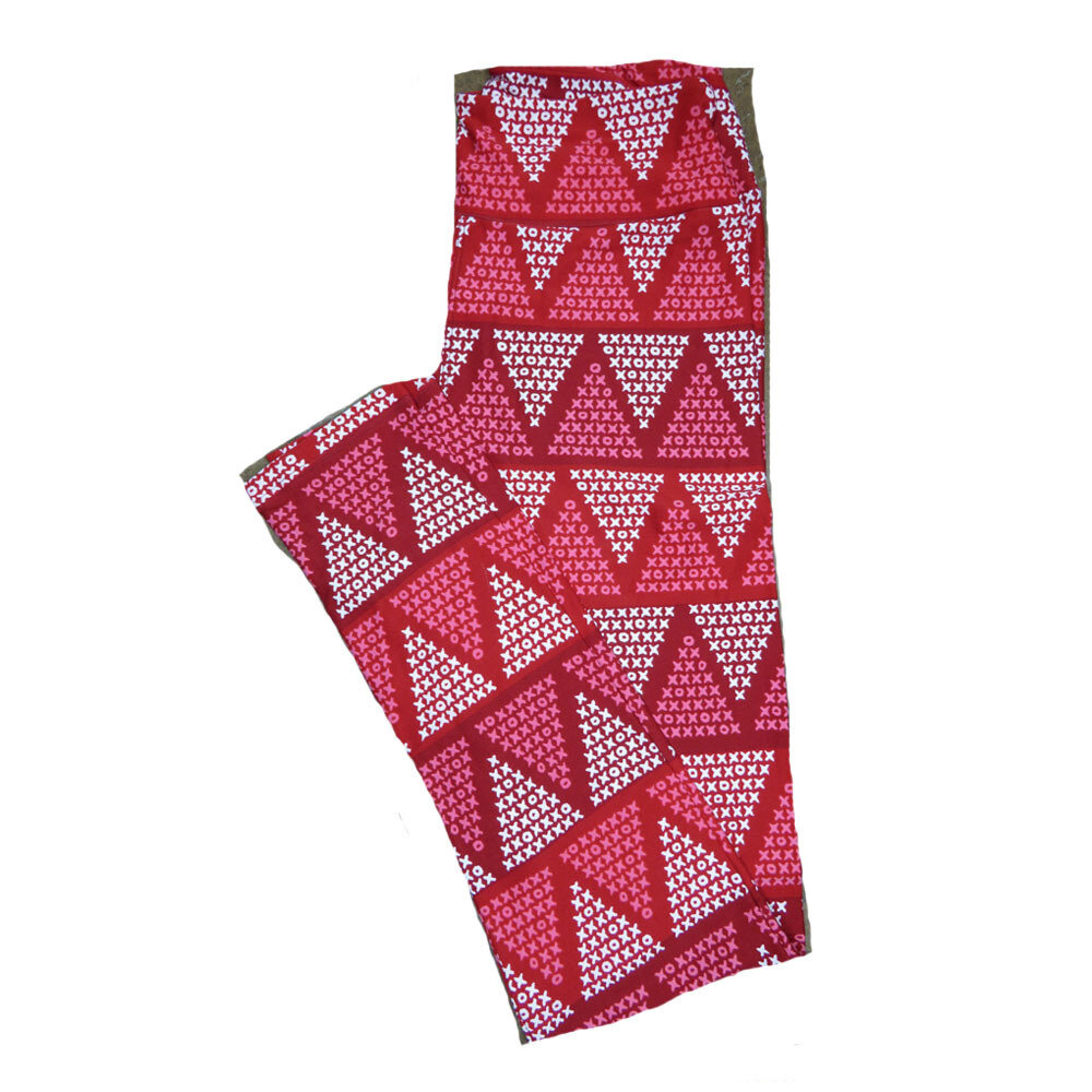 LuLaRoe One Size OS Valentines Red White Pink Geometric Triangle X's O's Hearts Leggings fits Adult sizes 2-10