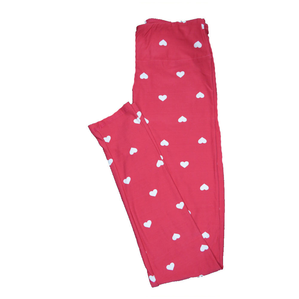 LuLaRoe One Size OS Valentines Red With White Polka Dot Hearts Leggings fits Adult sizes 2-10