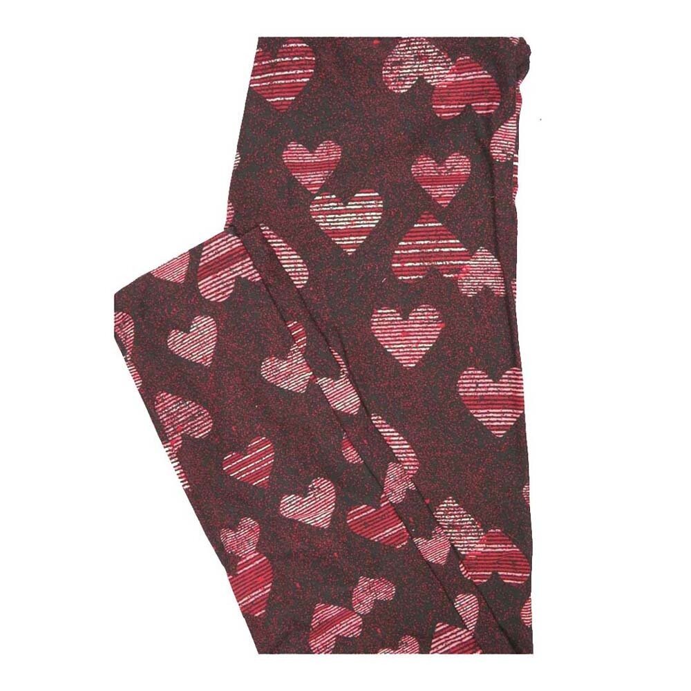 LuLaRoe One Size OS Valentines Striped Hearts Black Red White Leggings fits Women 2-10