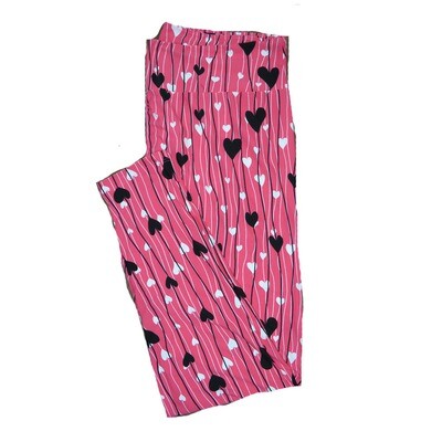 LuLaRoe One Size OS Pink with Black and White Floating Hearts on Strings Love Valentines Leggings (OS fits Adults 2-10) OS-4201-E