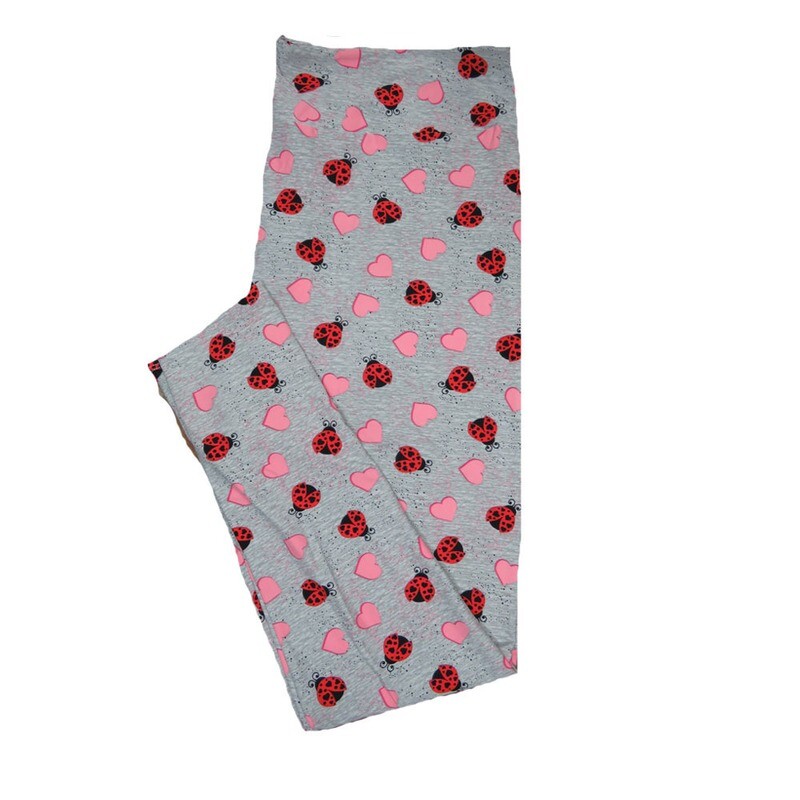 LuLaRoe One Size OS Solid Heathered Gray with Red Black Ladybugs and Pink Hearts Love Valentines Leggings (OS fits Adults 2-10) OS-4210-A LuLaRoe One Size OS Solid Heathered Gray with Red Black Ladybugs and Pink Hearts Love Valentines Leggings (OS fits Adults 2-10) OS-4210-A