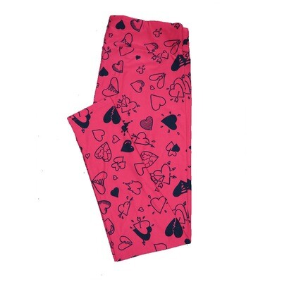 LuLaRoe One Size OS Red w/ Black Broken Split Fractured Connected Arrows Bleeding Hearts Love Valentines Leggings (OS fits Adults 2-10) OS-4208-M