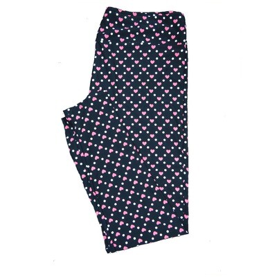 LuLaRoe One Size OS Solid Black with Criss Cross Stripe Pink Hearts and White Polka Dots Love Valentines Leggings (OS fits Adults 2-10) OS-4204-C
