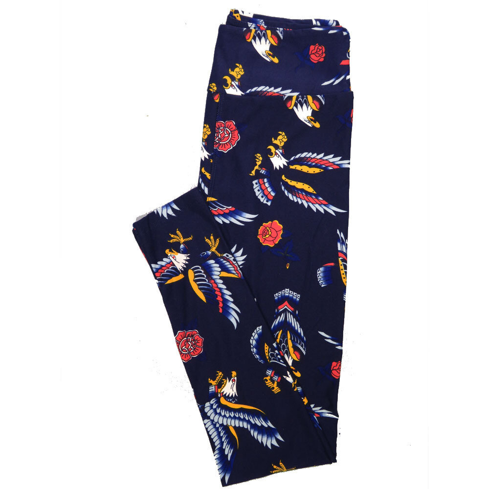 LuLaRoe One Size OS Americana USA Bald Eagle Blue Red White Leggings (OS fits Adults 2-10) OS-4095-M