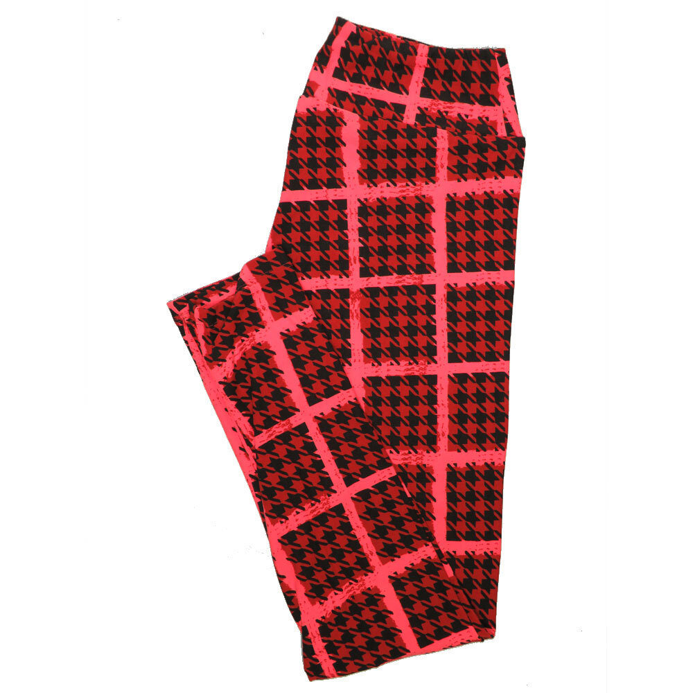LuLaRoe One Size OS Tartan Tweed Plaid Red Black Gray Leggings (OS fits Adults 2-10) OS-4096-E