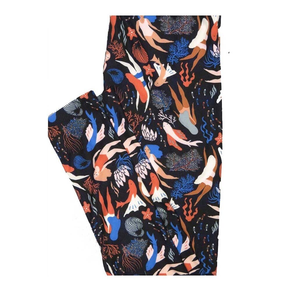 LuLaRoe One Size OS Americana USA Swimmers Divers Starfish Coral Fans Fish Koi Underwater Schools Red White Blue Black Leggings fits Women 2-10
