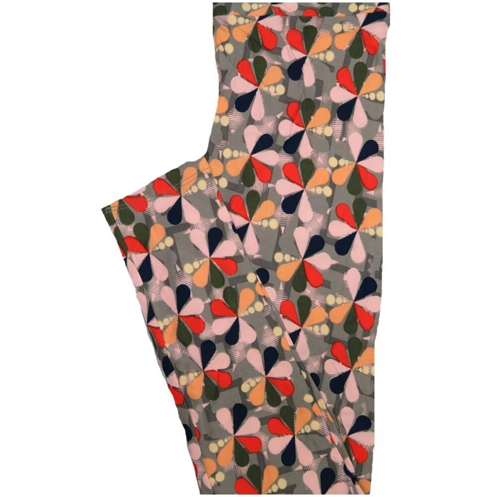 LuLaRoe One Size OS Peacock Gray Black Orange Floral Buttery Soft Leggings - OS fits Adults 2-10