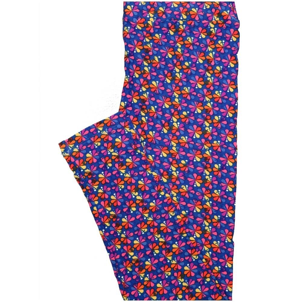 LuLaRoe One Size OS Peacock Blue Pink Purple Orange Floral Buttery Soft Leggings - OS fits Adults 2-10