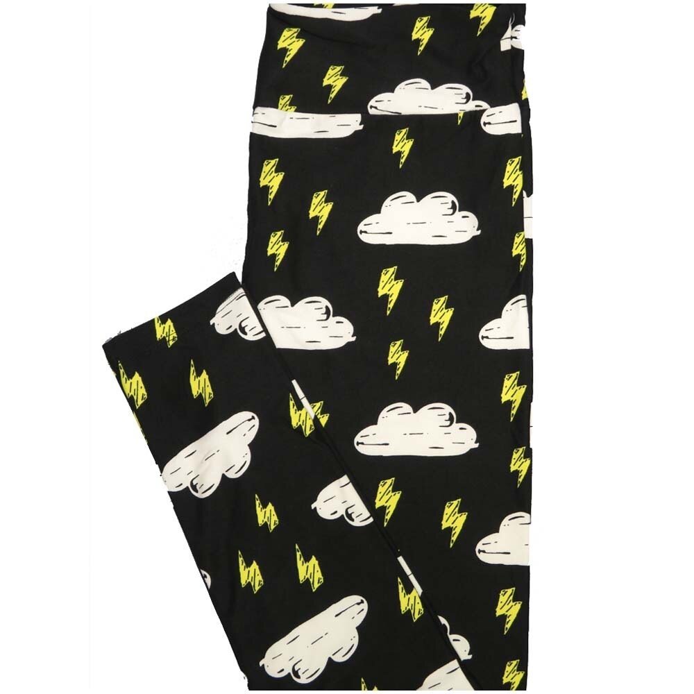 LuLaRoe One Size OS Clouds Lightning Bolts Black Yellow White Leggings (OS fits Adults 2-10)