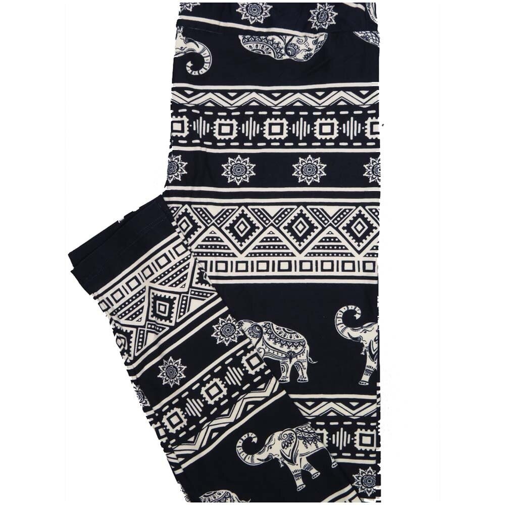 LuLaRoe One Size OS Elephants Black White Stripe Buttery Soft Leggings - OS fits Adults 2-10