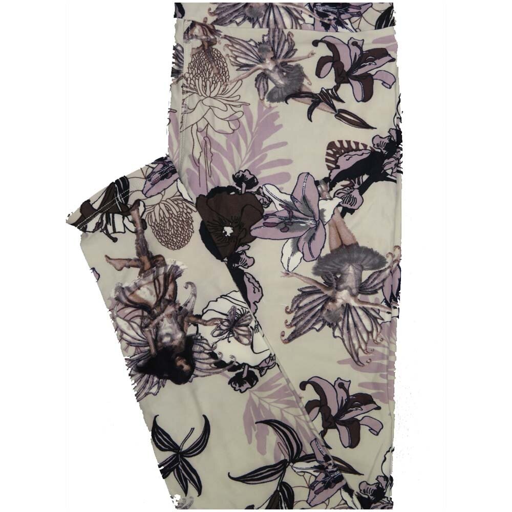 LuLaRoe One Size OS Fairies Tinkerbell Sprite Floral Off White Lavender Purple Leggings (OS fits Adults 2-10)