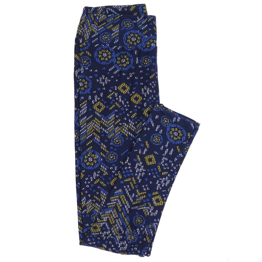 LuLaRoe One Size OS Polka Dot Mandalas Blue Yellow White Buttery Soft Womens Leggings fit Adult sizes 2-10 OS-4357-AJ