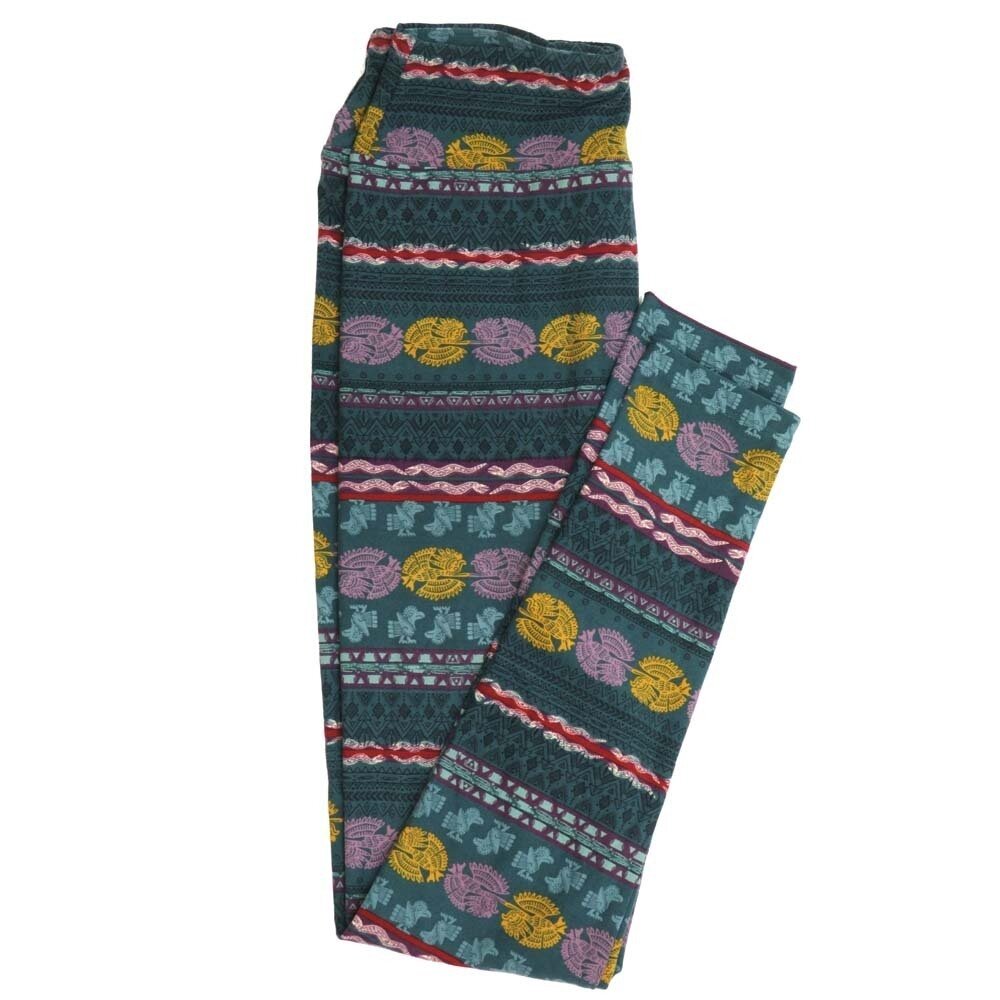 LuLaRoe One Size OS South American Incan Mayan Birds Pyramids Stripe Buttery Soft Womens Leggings fit Adult sizes 2-10  OS-4358-BJ