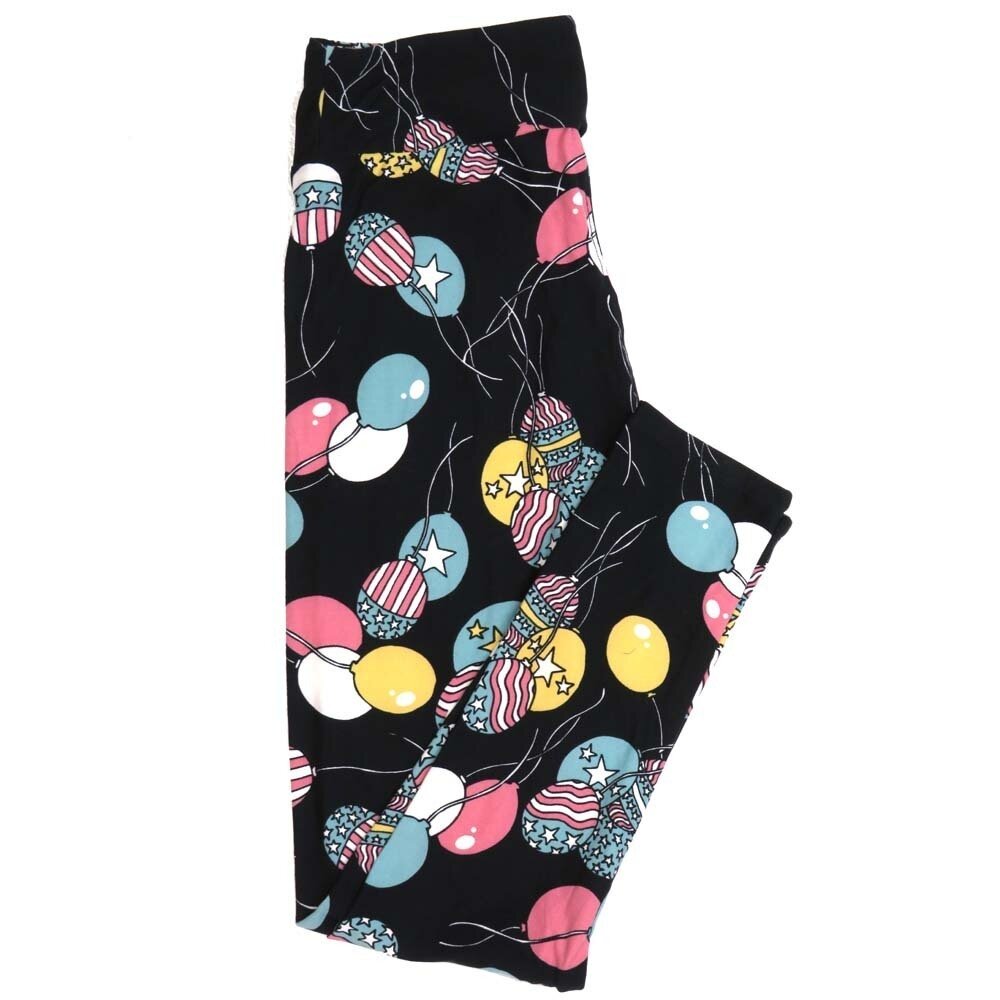 LuLaRoe One Size OS Americana USA Balloons Stars Stripes Black White Yellow Pink Buttery Soft Womens Leggings fit Adult sizes 2-10  OS-4359-AB