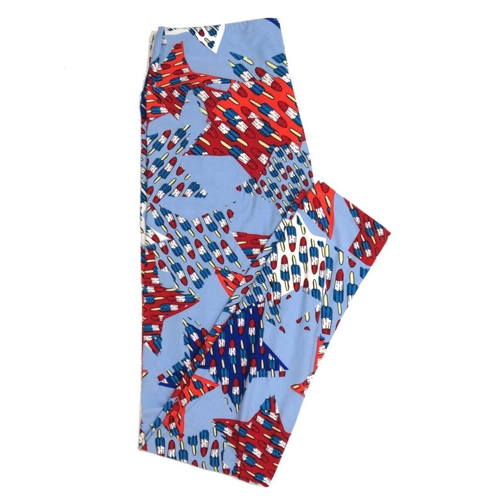 LuLaRoe One Size OS Americana USA Blue Red White Rocket Bomb Popsicles Stars Buttery Soft Womens Leggings fit Adult sizes 2-10  OS-4359-AJ
