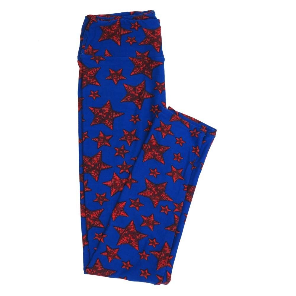 LuLaRoe One Size OS Americana USA Blue Red Black Stars Buttery Soft Womens Leggings fit Adult sizes 2-10  OS-4359-AK